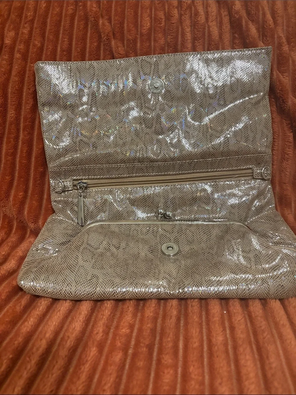 #charningcharlieMetallic Taupe Clutch Bag - Stylish Evening Fold-Over
